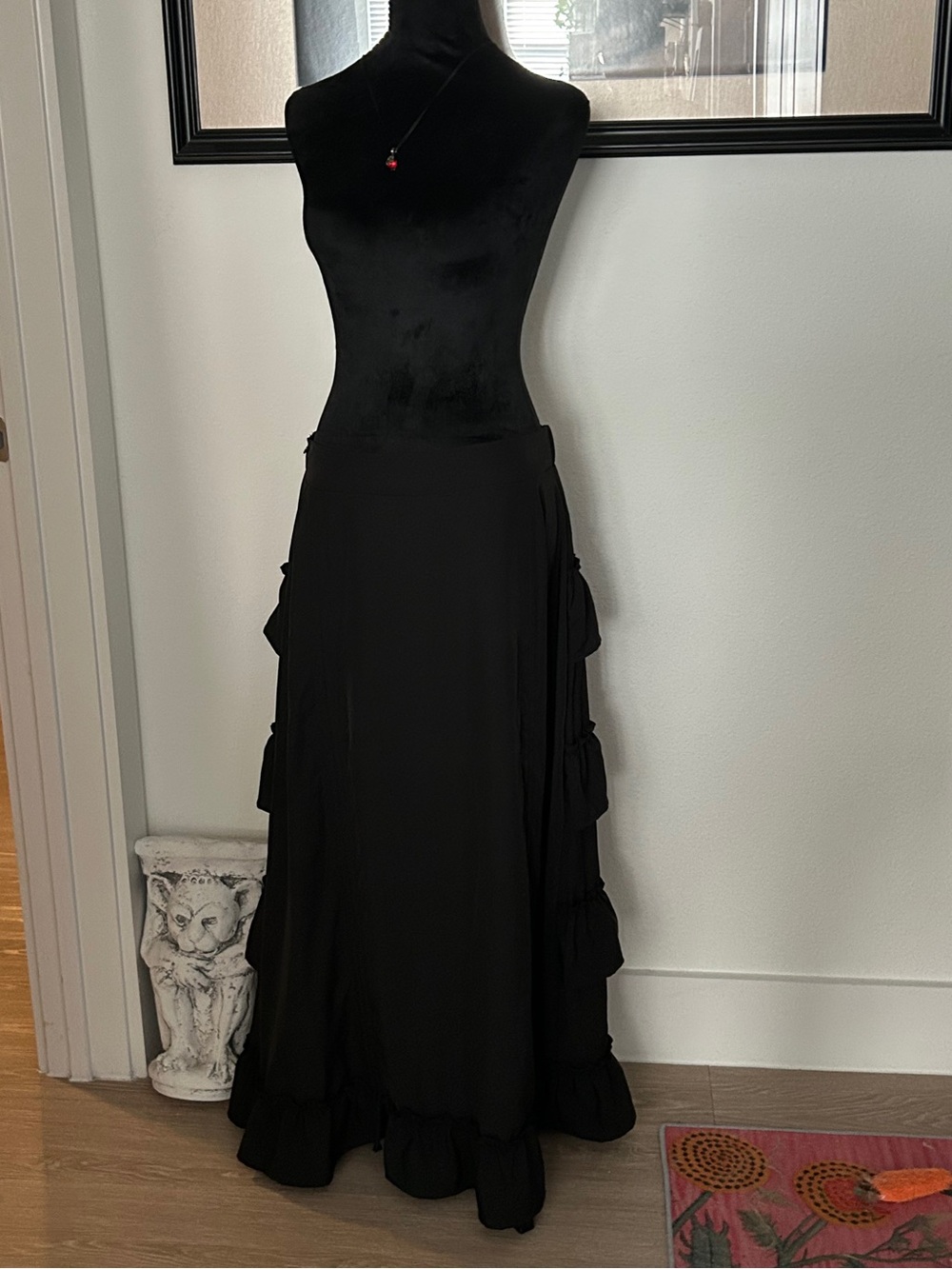 Adjustable Black High-Low Drawstring Ruffle Skirt - Picture 4 of 8